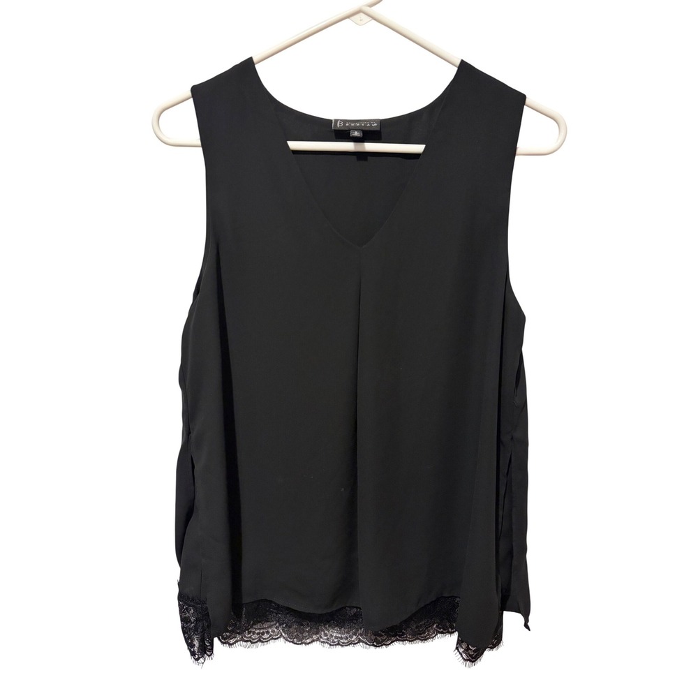 Bobeau Collection Black V-Neck Sleeveless Blouse Lace Trim Hem Small MA4551595